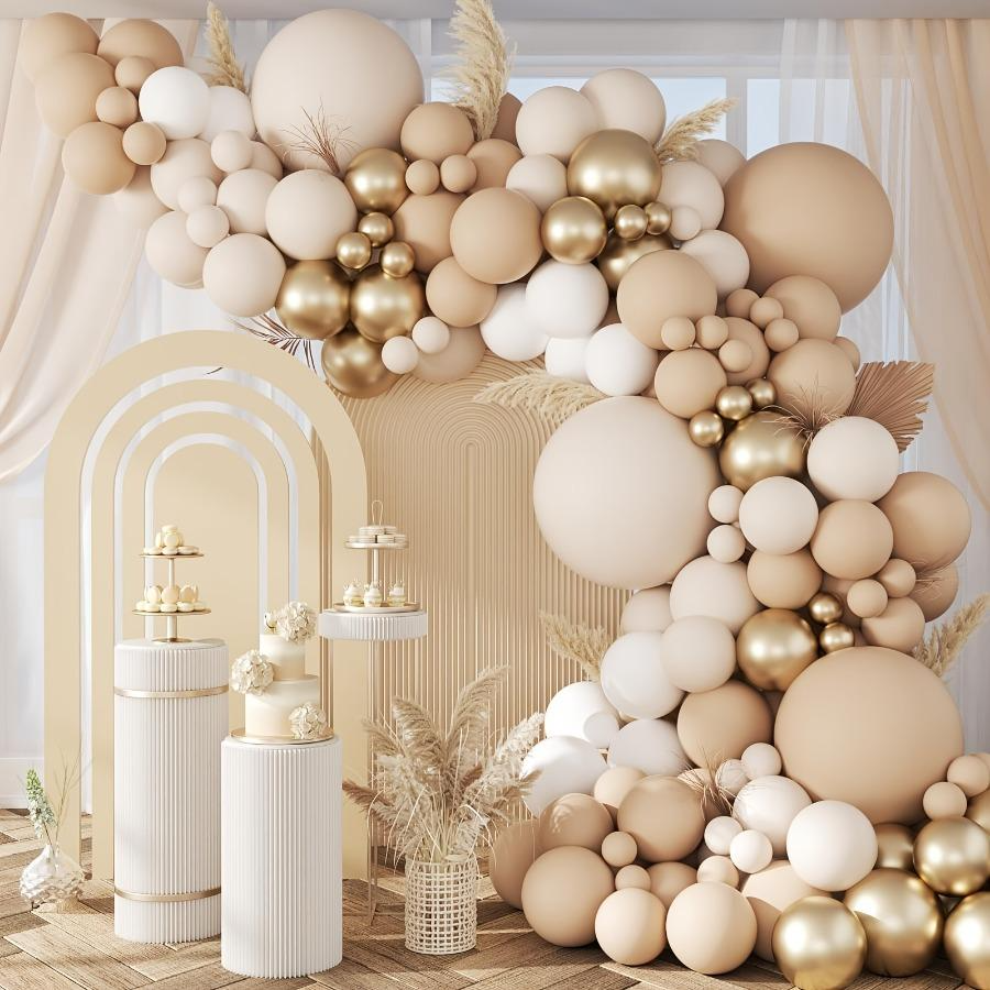 Balloon Arch Kit - 102pcs White Sand Metallic Golden Nude