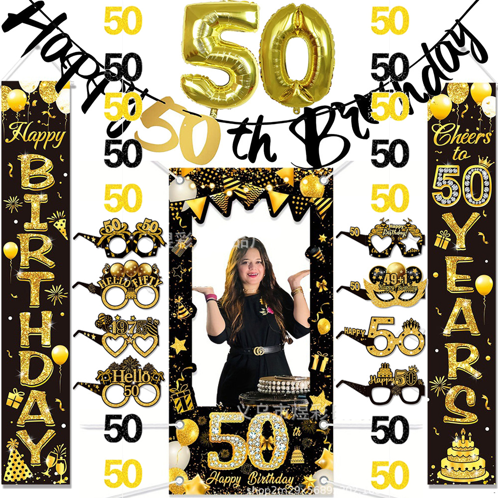 Party Banner Gold - 50th Birthday Decoration Black Gold Party