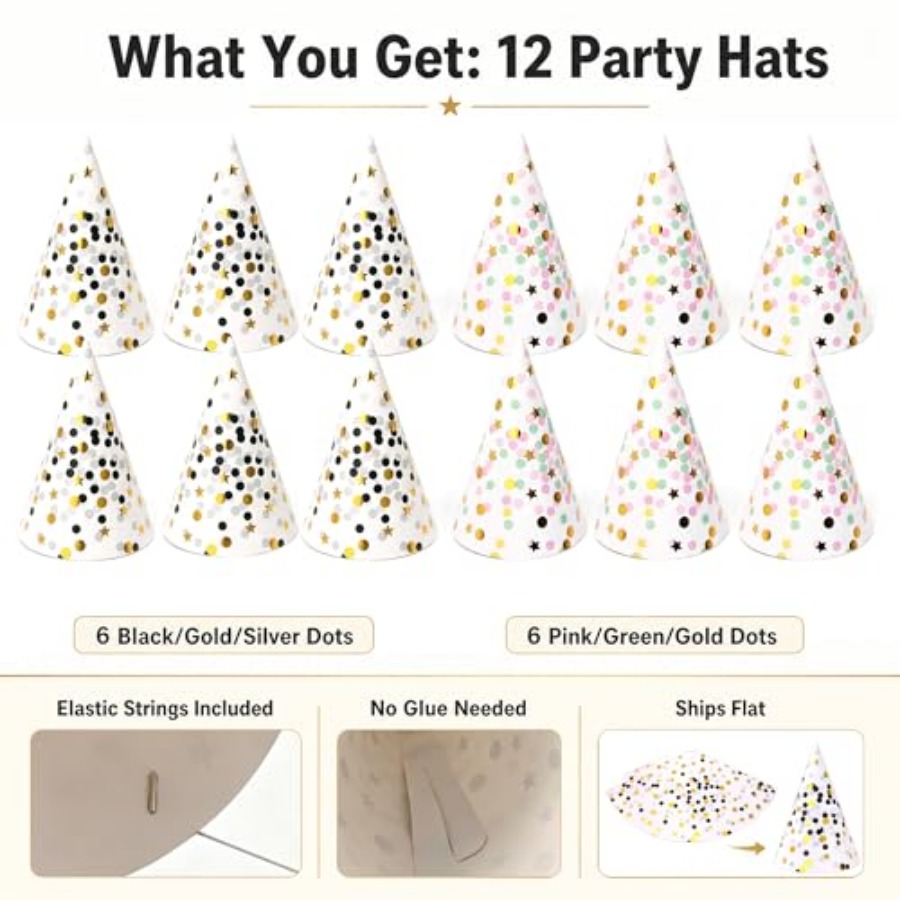 Boieo Gold Polka Dot Birthday  - Party Hat Cone บทวิจารณ์และราคา