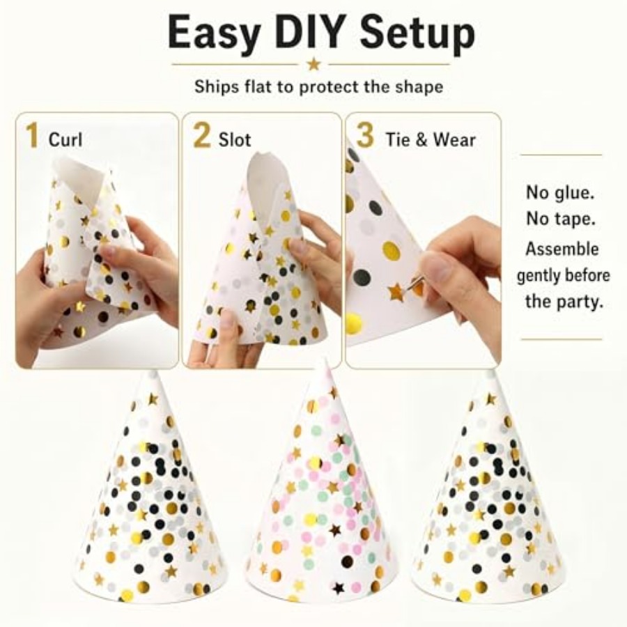Boieo Gold Polka Dot Birthday  - Party Hat Cone บทวิจารณ์และราคา