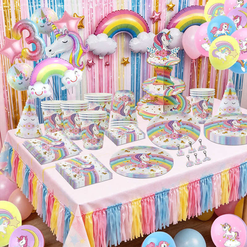 Unicorn Theme Birthday Decorat - Table Cloth Disposable บทวิจารณ์และราคา