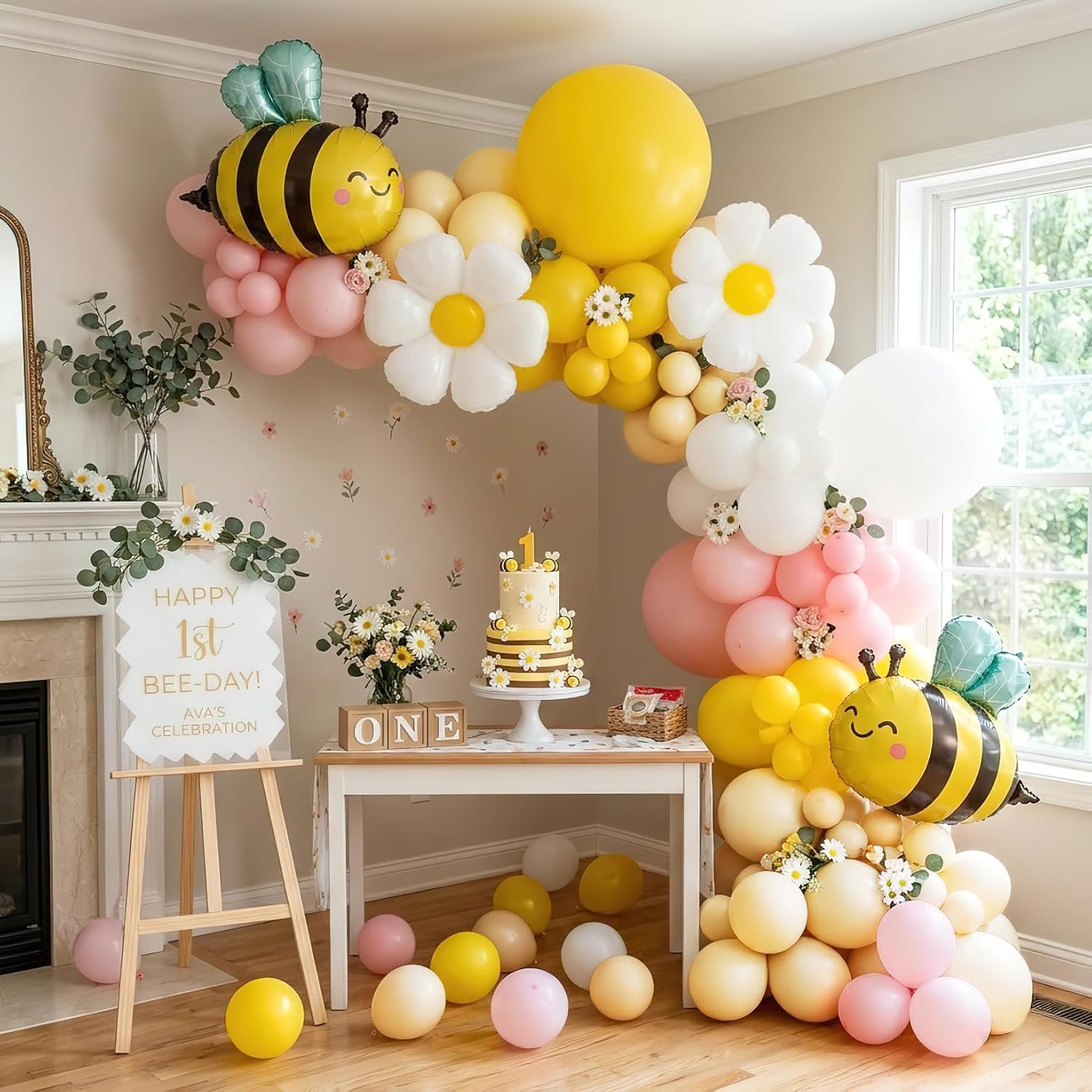 134Pcs Yellow Pink Bee Balloon - Balloon Arch Kit บทวิจารณ์และราคา