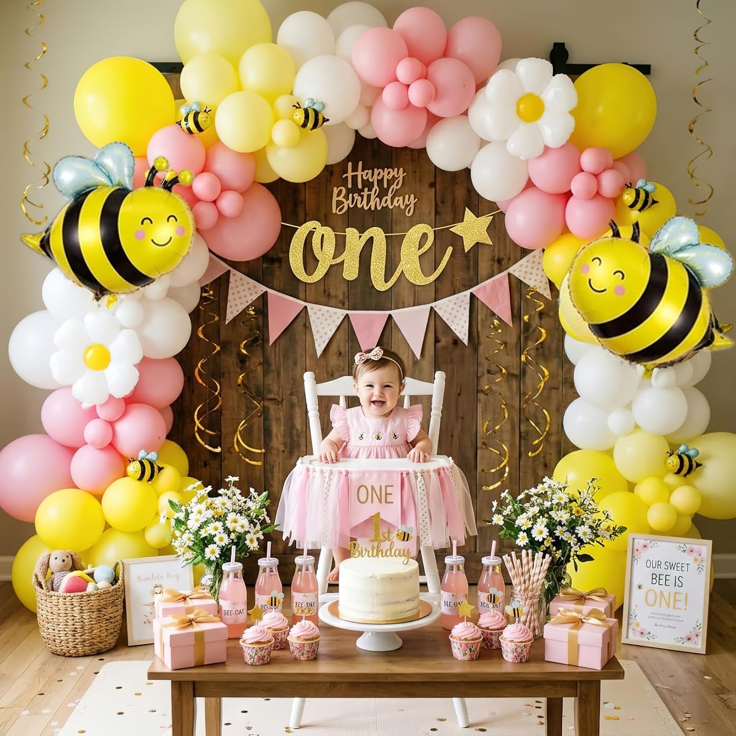 134Pcs Yellow Pink Bee Balloon - Balloon Arch Kit บทวิจารณ์และราคา