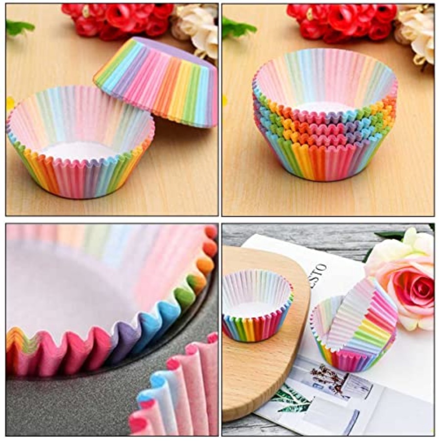 100 Pack Rainbow Cupcake Liner - Paper Straw Color บทวิจารณ์และราคา