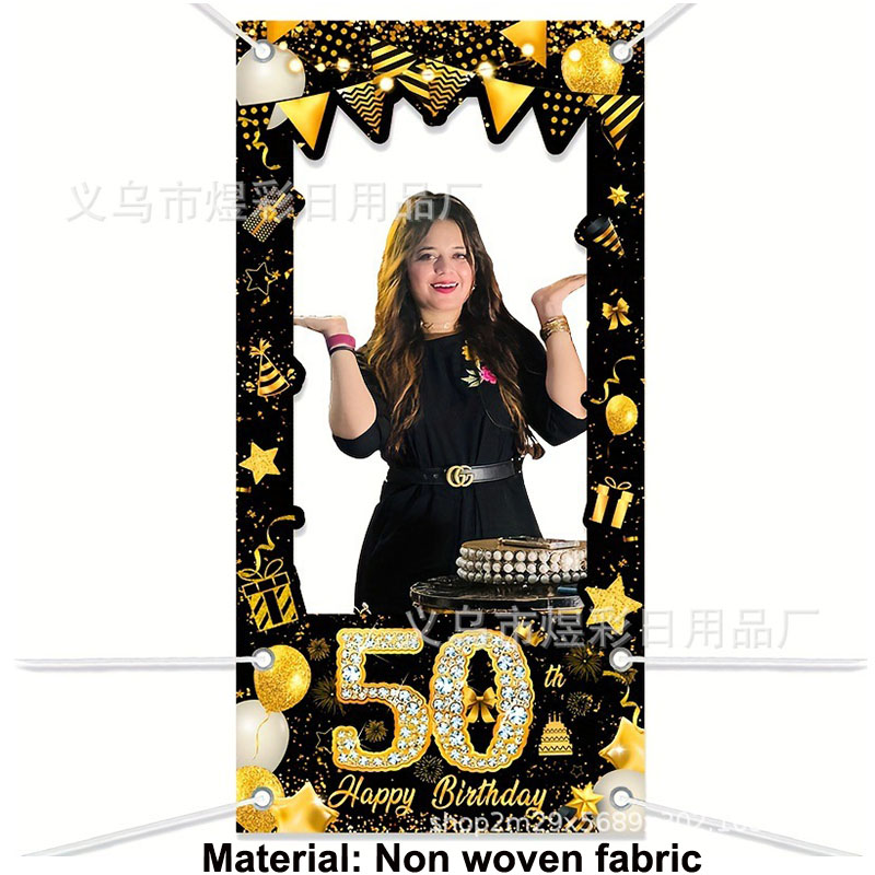 50th Birthday Decoration Black - Party Banner Gold บทวิจารณ์และราคา