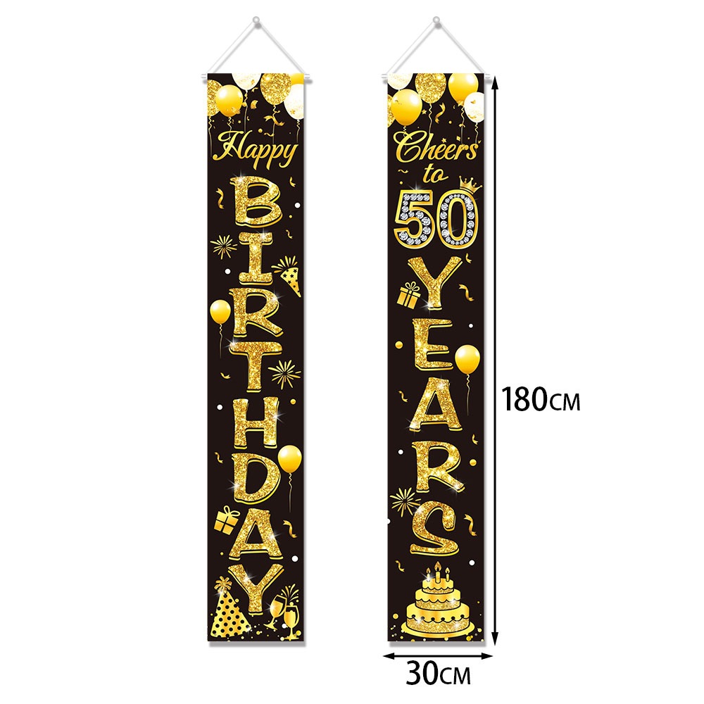 50th Birthday Decoration Black - Party Banner Gold บทวิจารณ์และราคา
