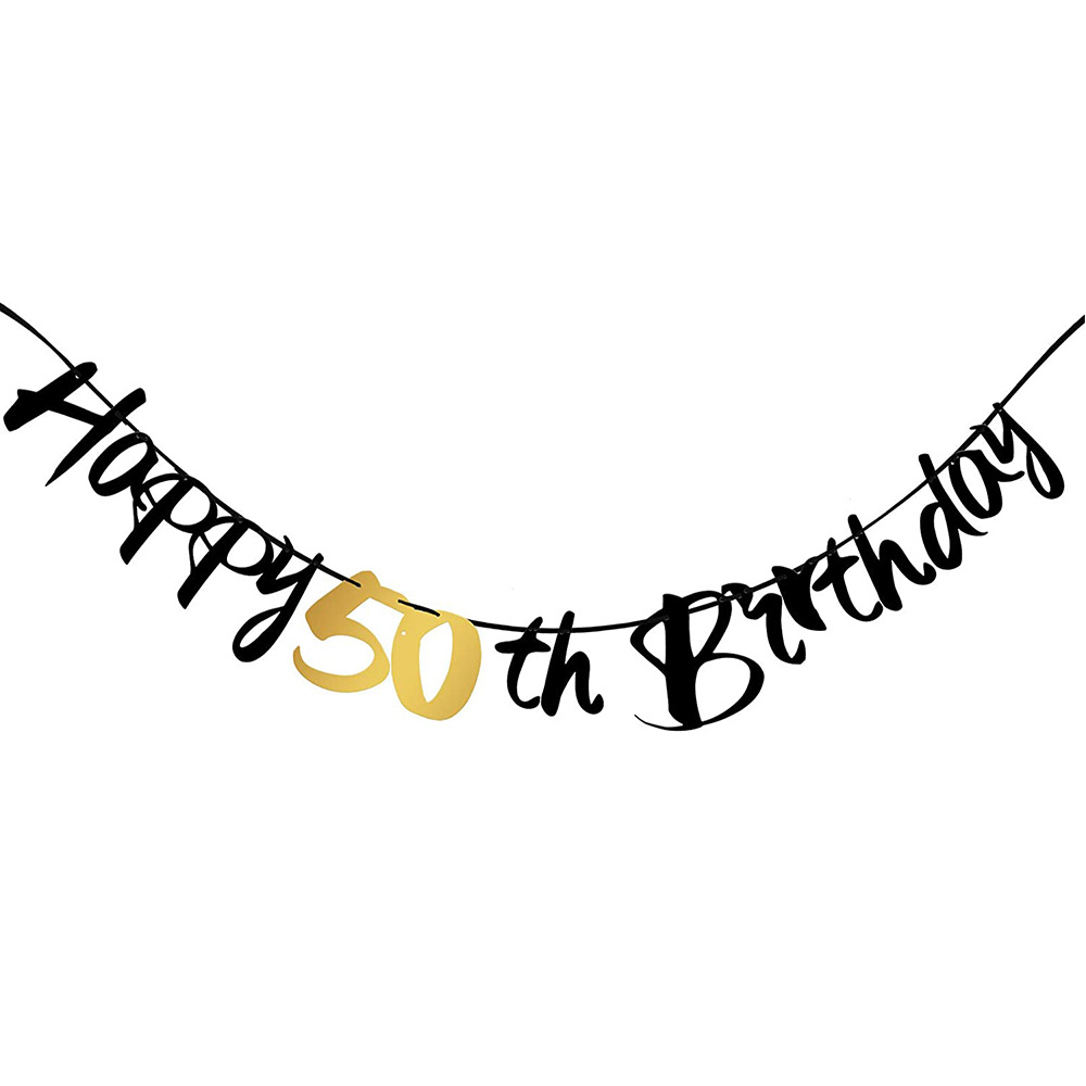 50th Birthday Decoration Black - Party Banner Gold บทวิจารณ์และราคา