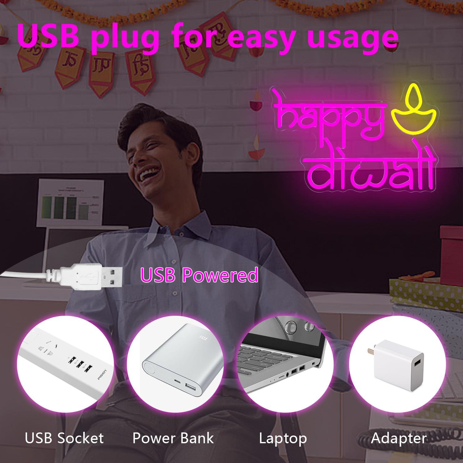 Happy Diwali Neon Sign USB Pow - Neon Sign Party บทวิจารณ์และราคา