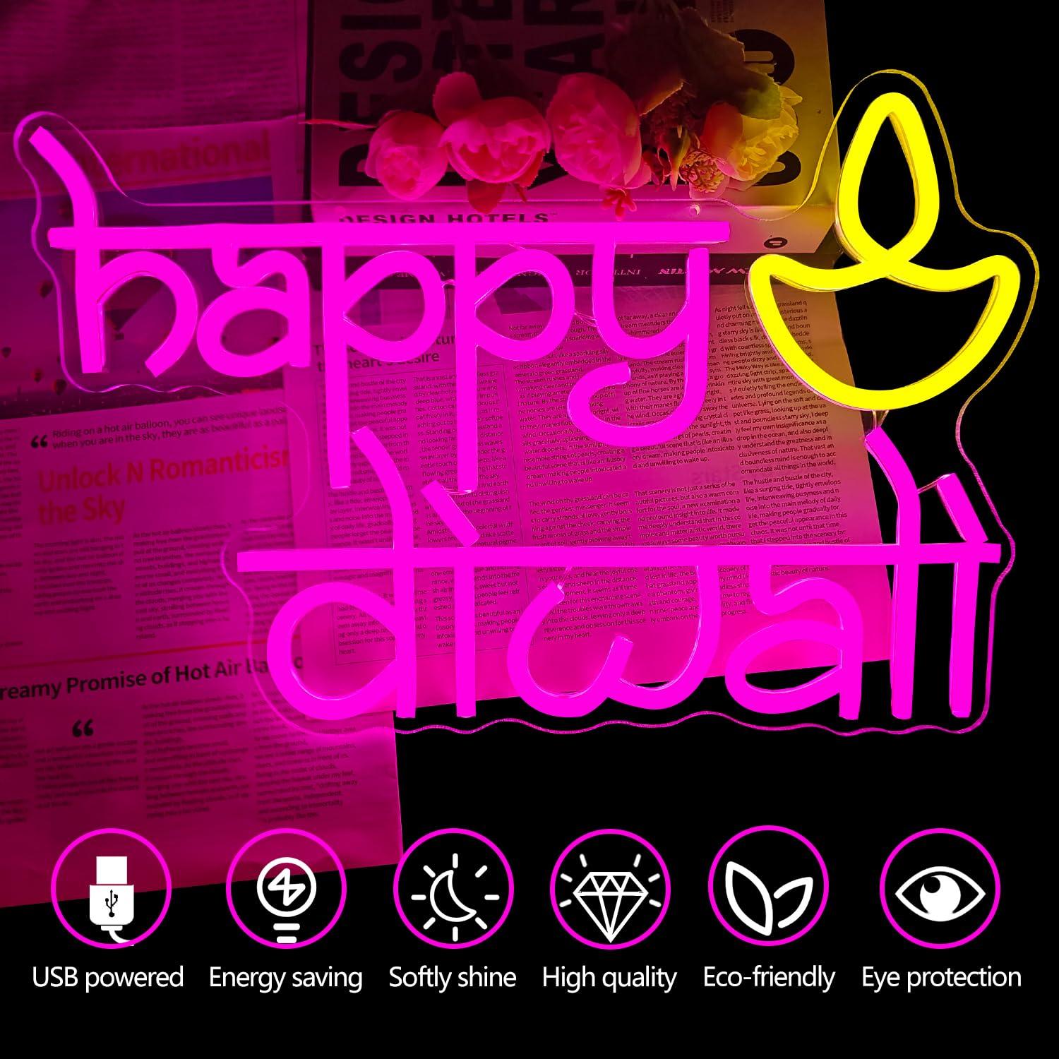 Happy Diwali Neon Sign USB Pow - Neon Sign Party บทวิจารณ์และราคา