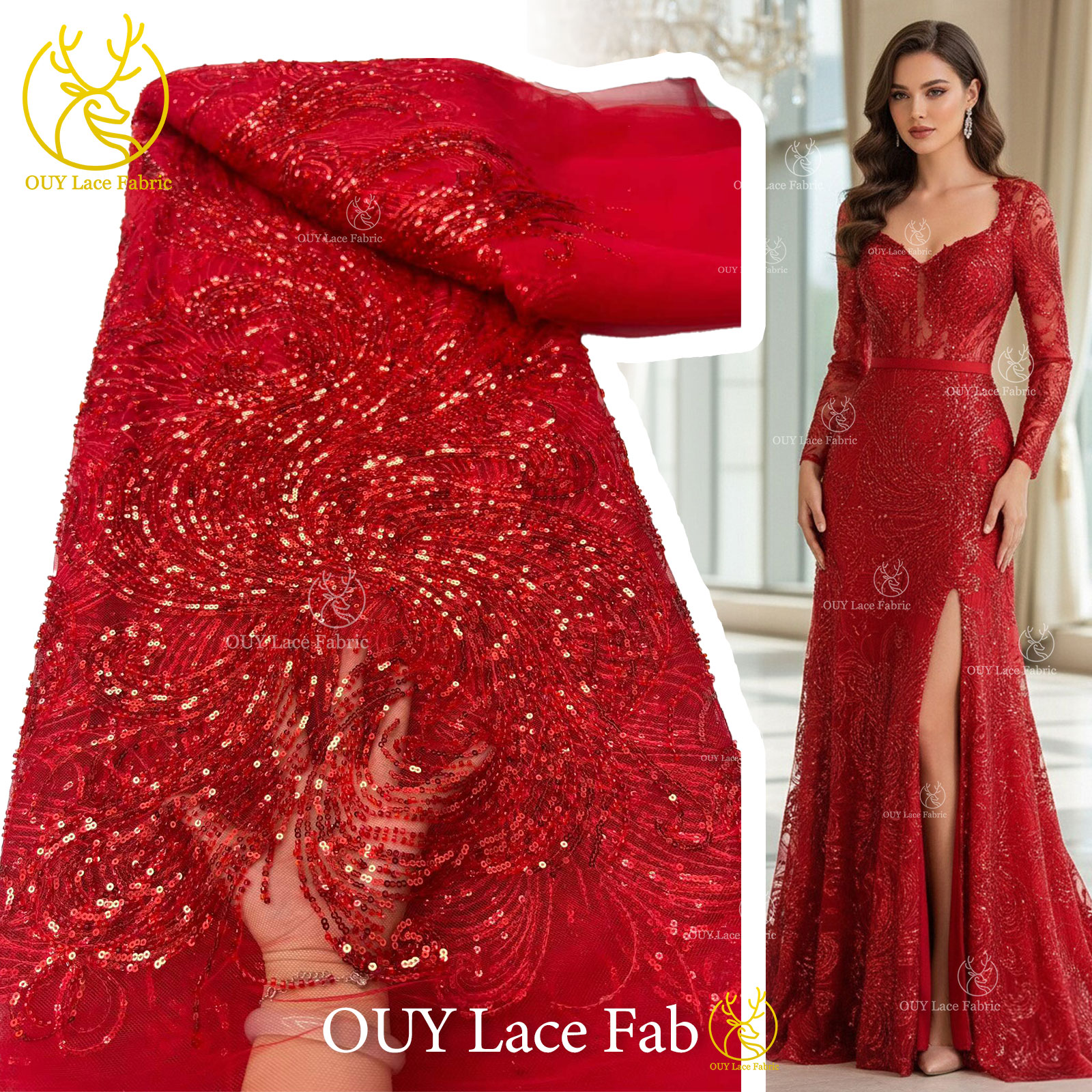 Royal Blue Beaded Sequins Lace - Glitter Tablecloth บทวิจารณ์และราคา