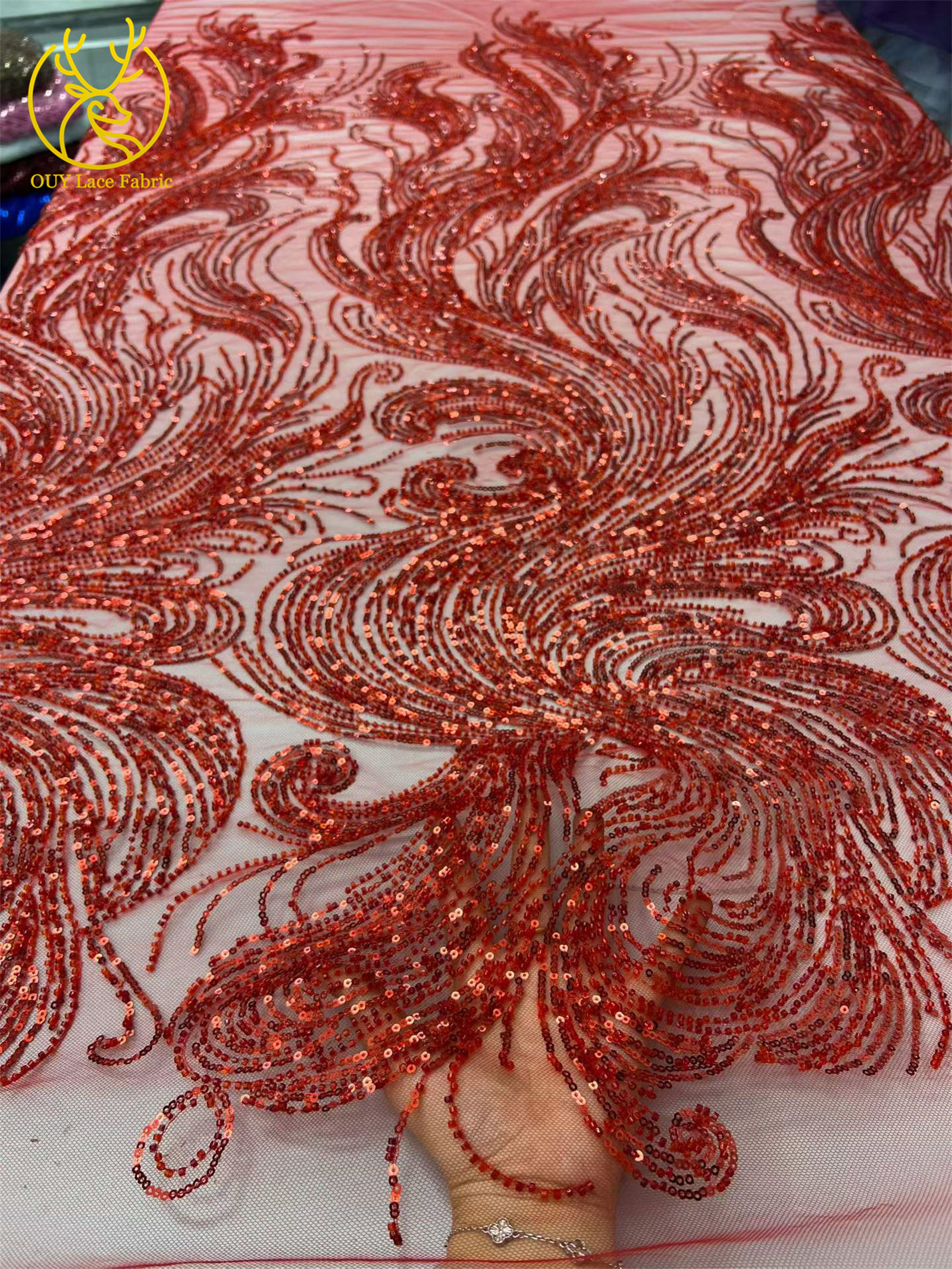 Royal Blue Beaded Sequins Lace - Glitter Tablecloth บทวิจารณ์และราคา
