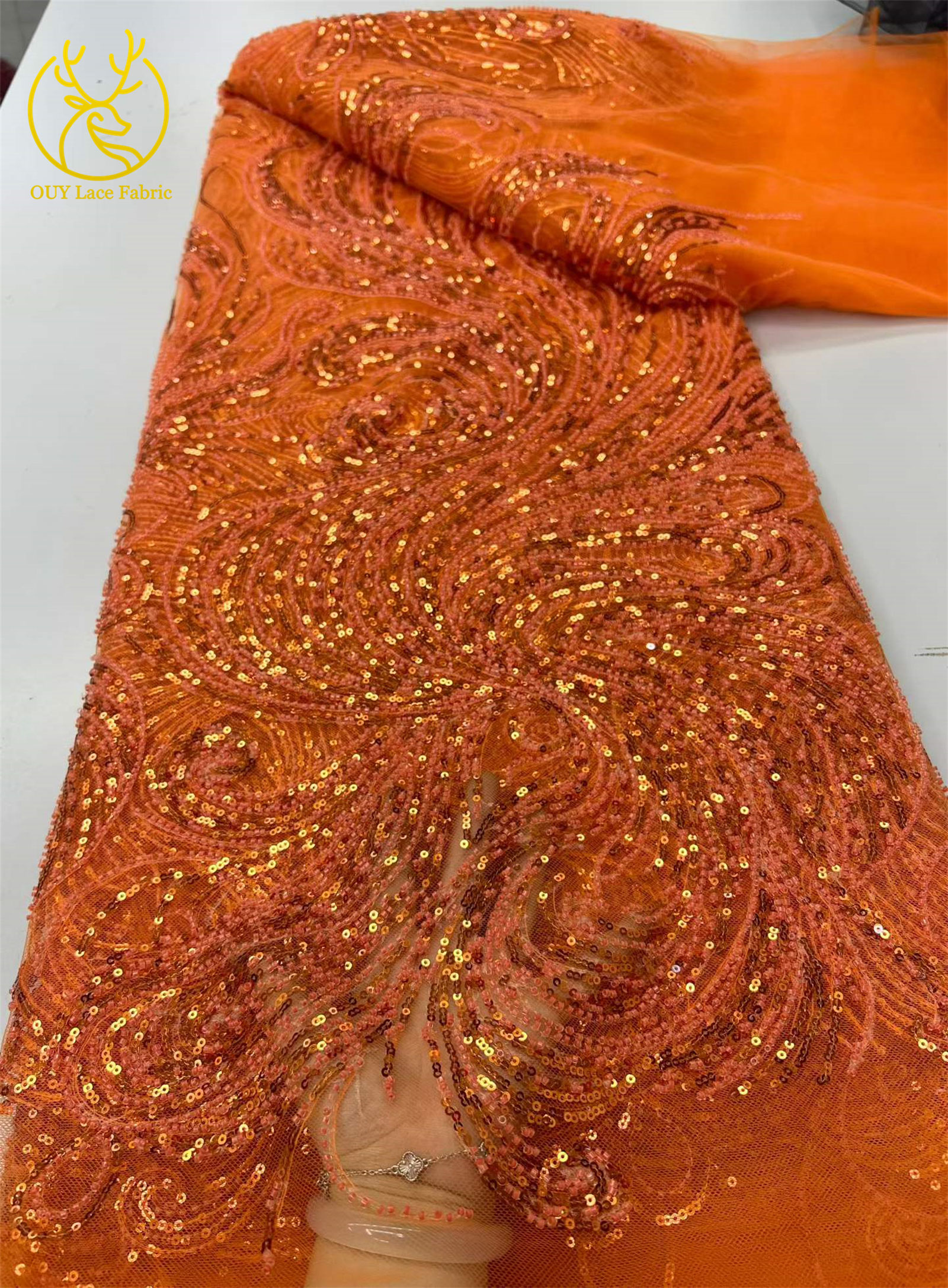 Royal Blue Beaded Sequins Lace - Glitter Tablecloth บทวิจารณ์และราคา