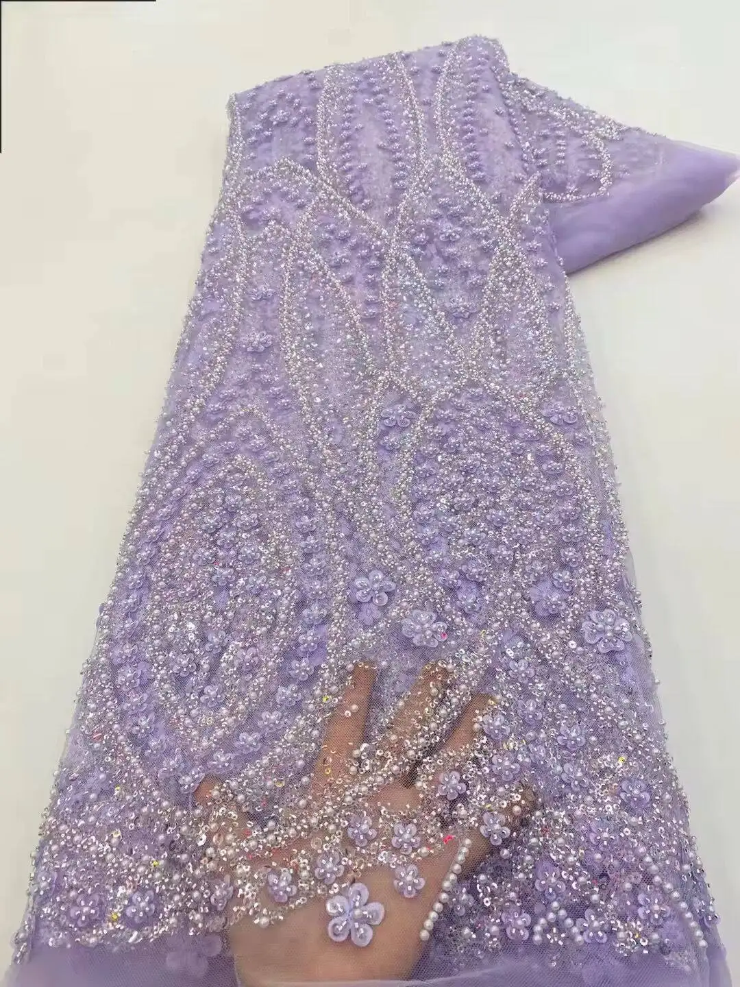 Sky Blue African Beaded Tulle  - Glitter Tablecloth บทวิจารณ์และราคา