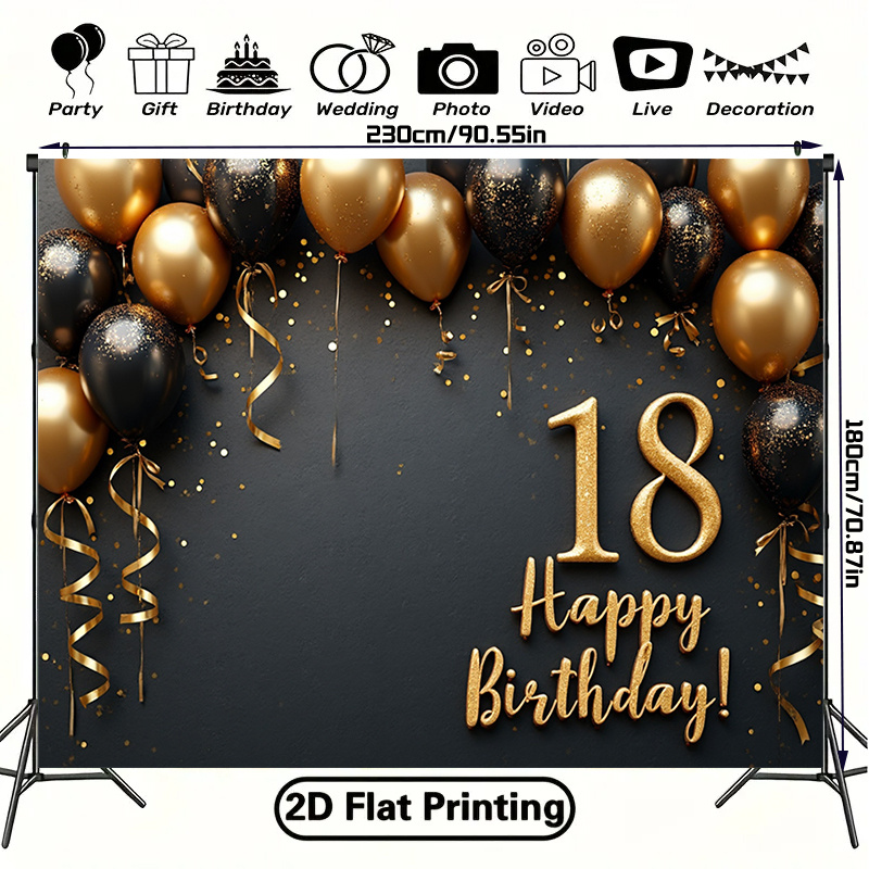 2D 1Pc Black & Gold Balloons B - Party Banner Gold บทวิจารณ์และราคา