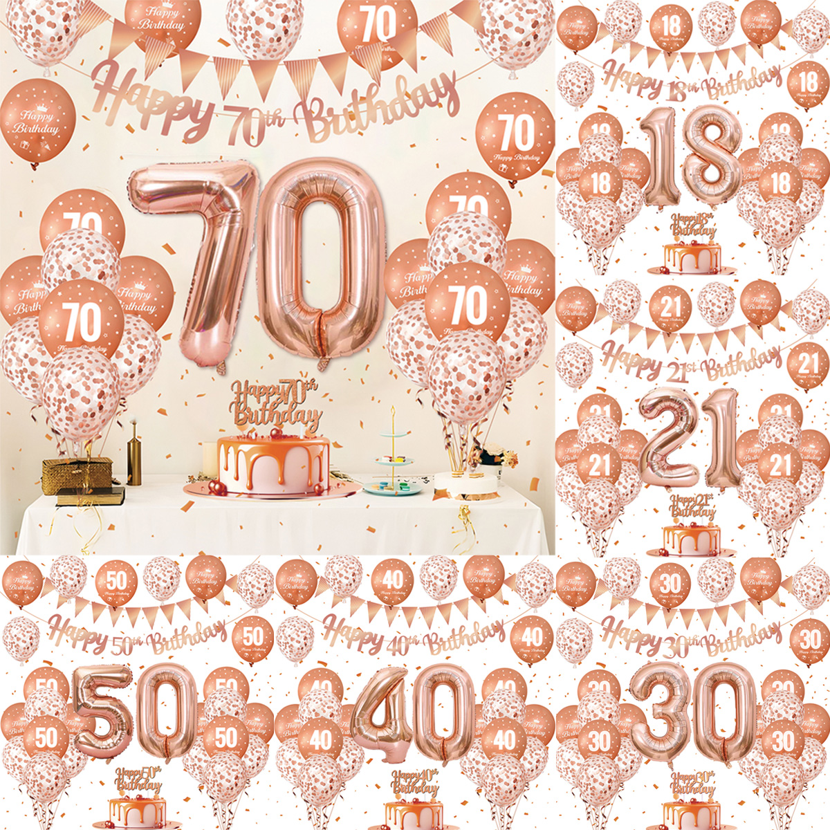 1Set Rose Gold Birthday Decora - Party Banner Gold บทวิจารณ์และราคา