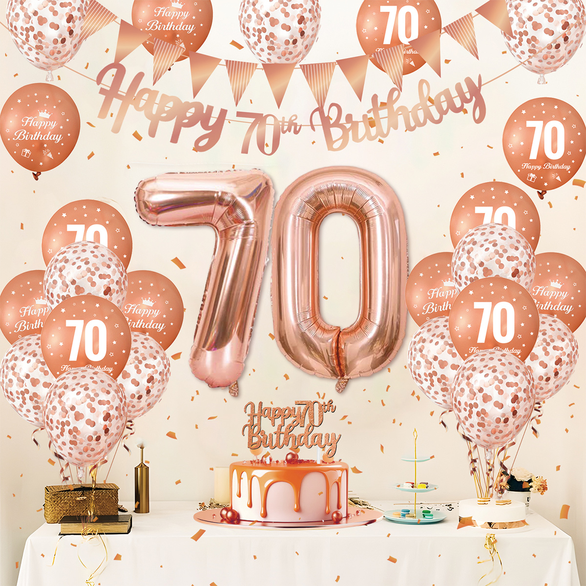 1Set Rose Gold Birthday Decora - Party Banner Gold บทวิจารณ์และราคา