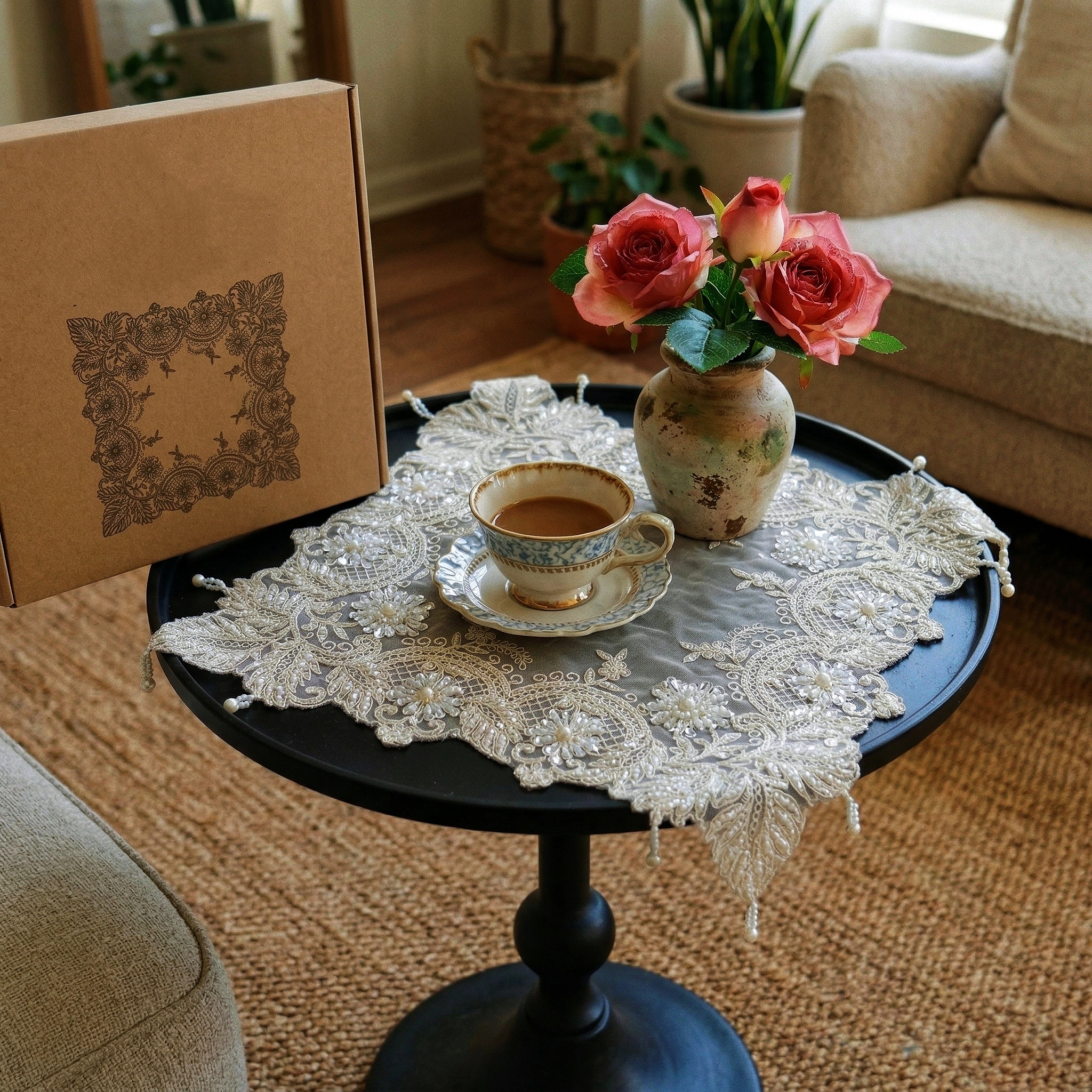 2pcs Leaf Shape Placemats Set  - Glitter Tablecloth บทวิจารณ์และราคา