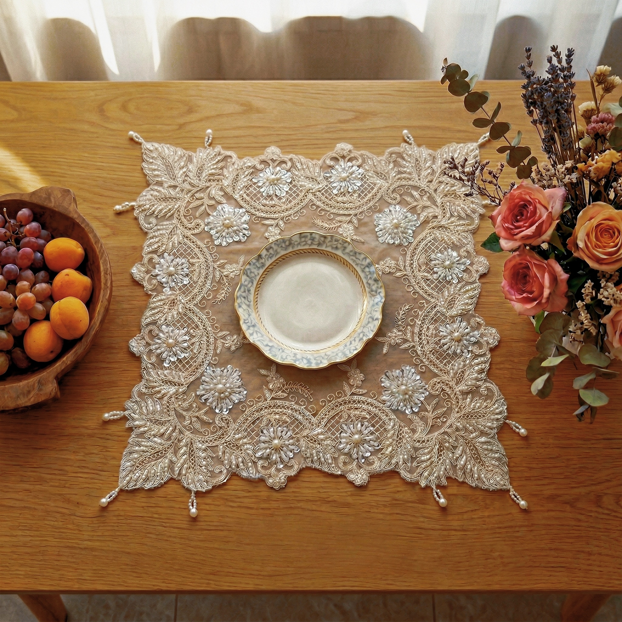 2pcs Leaf Shape Placemats Set  - Glitter Tablecloth บทวิจารณ์และราคา
