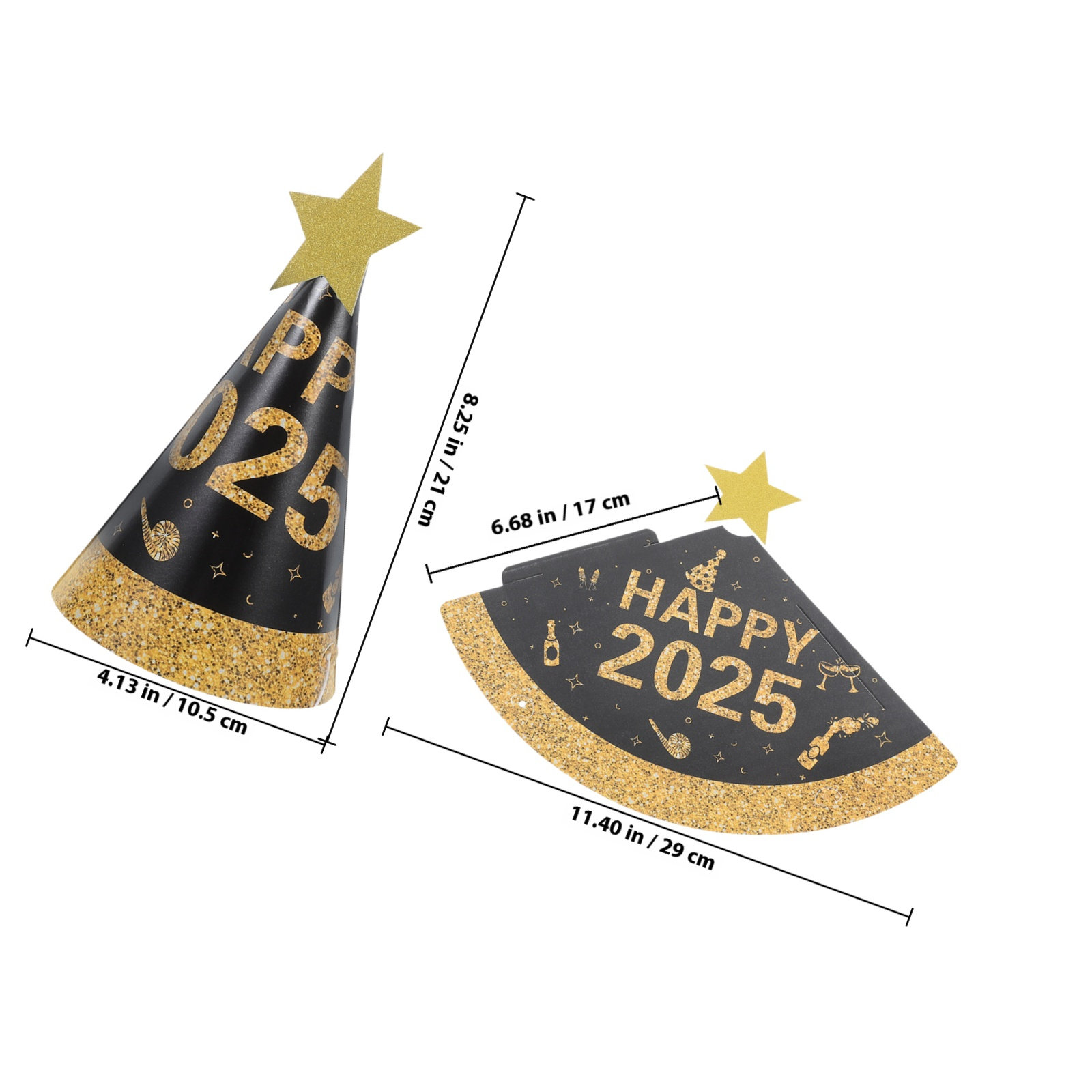 6Pcs Black Gold Paper Hats Fas - Party Hat Cone บทวิจารณ์และราคา
