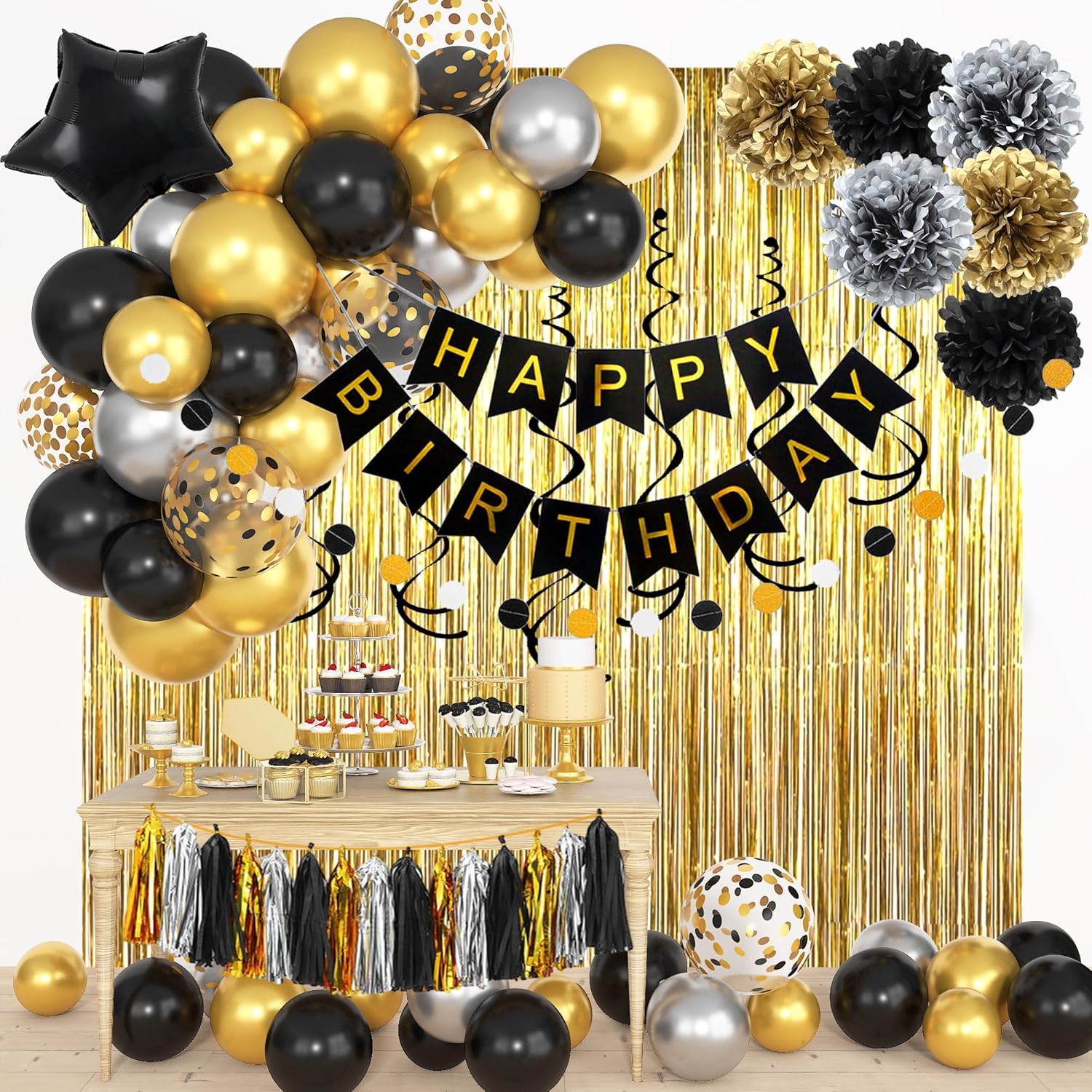 Black Gold Happy Birthday Deco - Balloon Arch Kit บทวิจารณ์และราคา