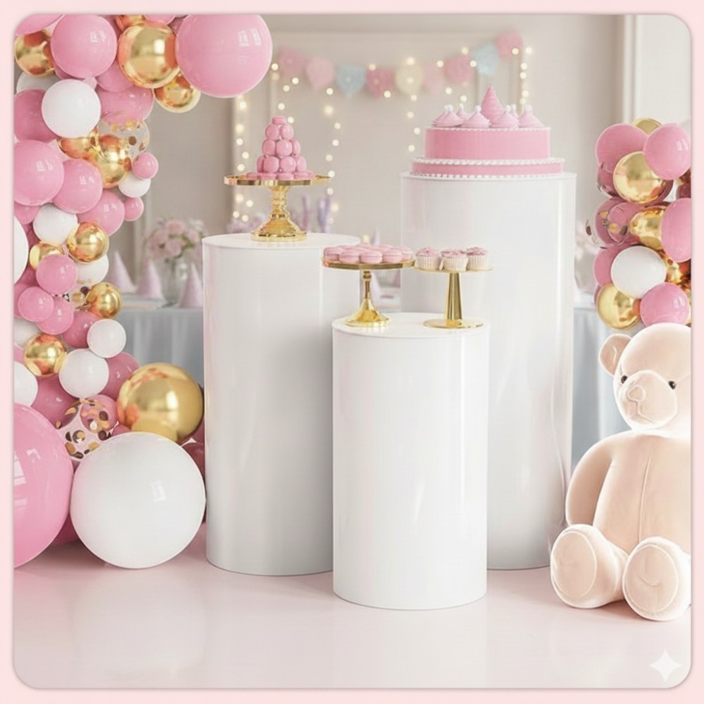3/5Pcs White Cylinder Pedestal - Dessert Table Backdrop บทวิจารณ์และราคา