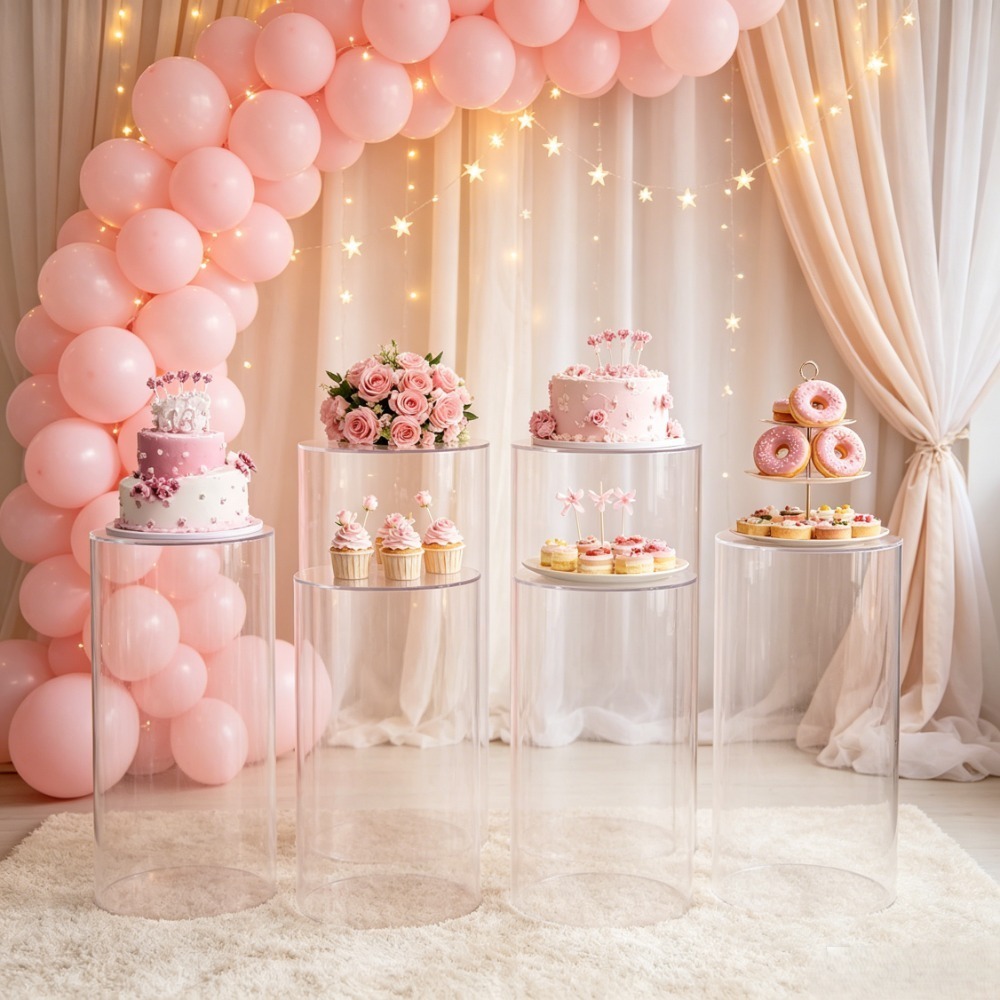 3/5Pcs White Cylinder Pedestal - Dessert Table Backdrop บทวิจารณ์และราคา