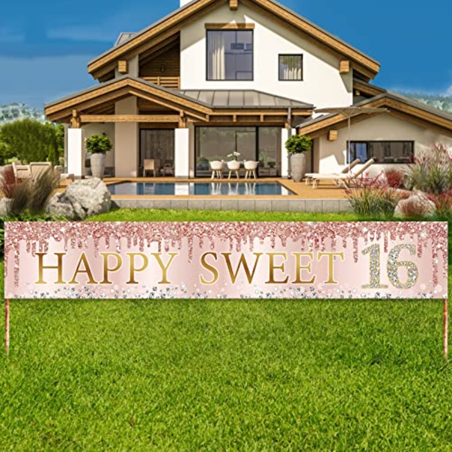 Sweet 16th Birthday Banner Dec - Party Banner Gold บทวิจารณ์และราคา