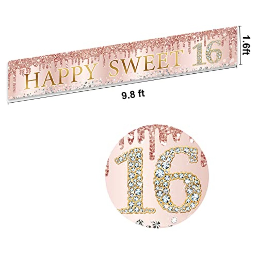 Sweet 16th Birthday Banner Dec - Party Banner Gold บทวิจารณ์และราคา