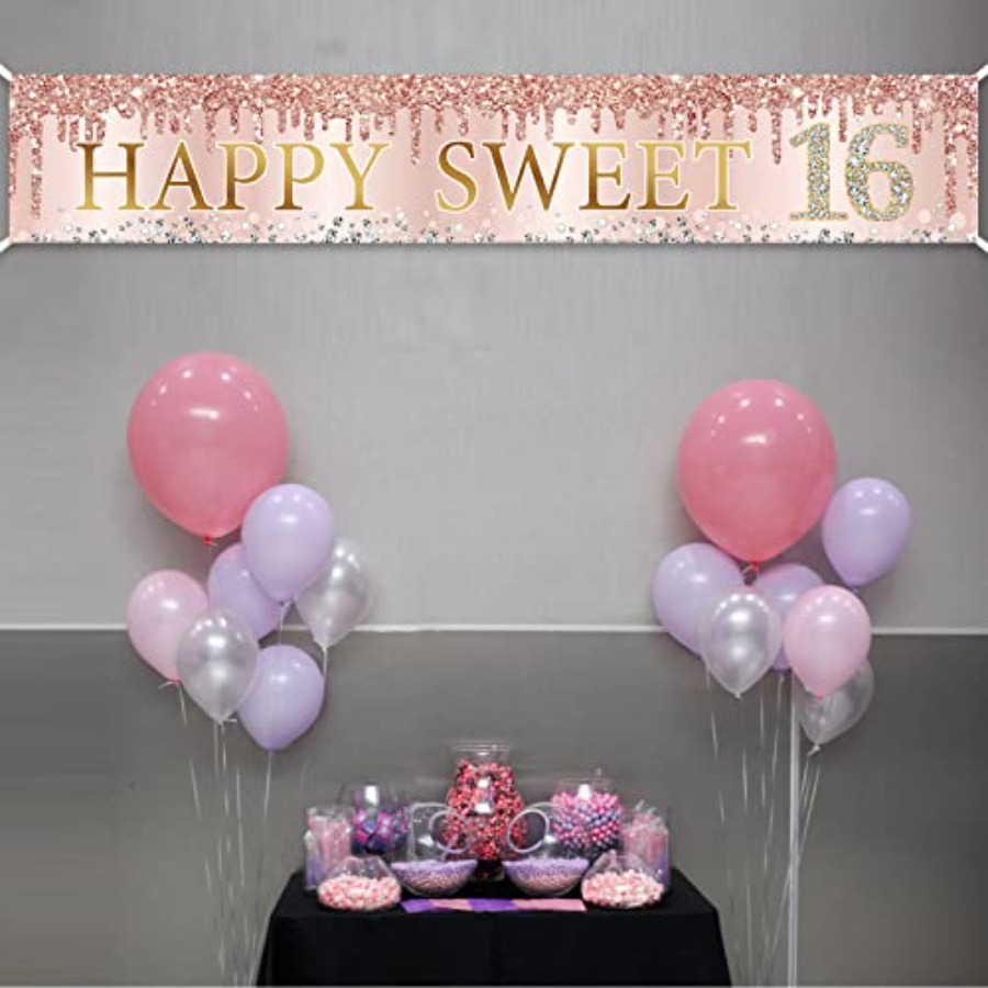 Sweet 16th Birthday Banner Dec - Party Banner Gold บทวิจารณ์และราคา