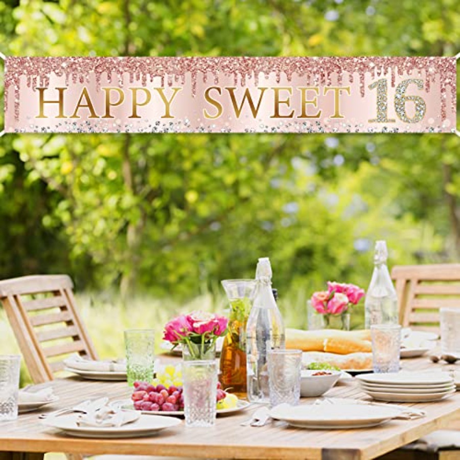Sweet 16th Birthday Banner Dec - Party Banner Gold บทวิจารณ์และราคา
