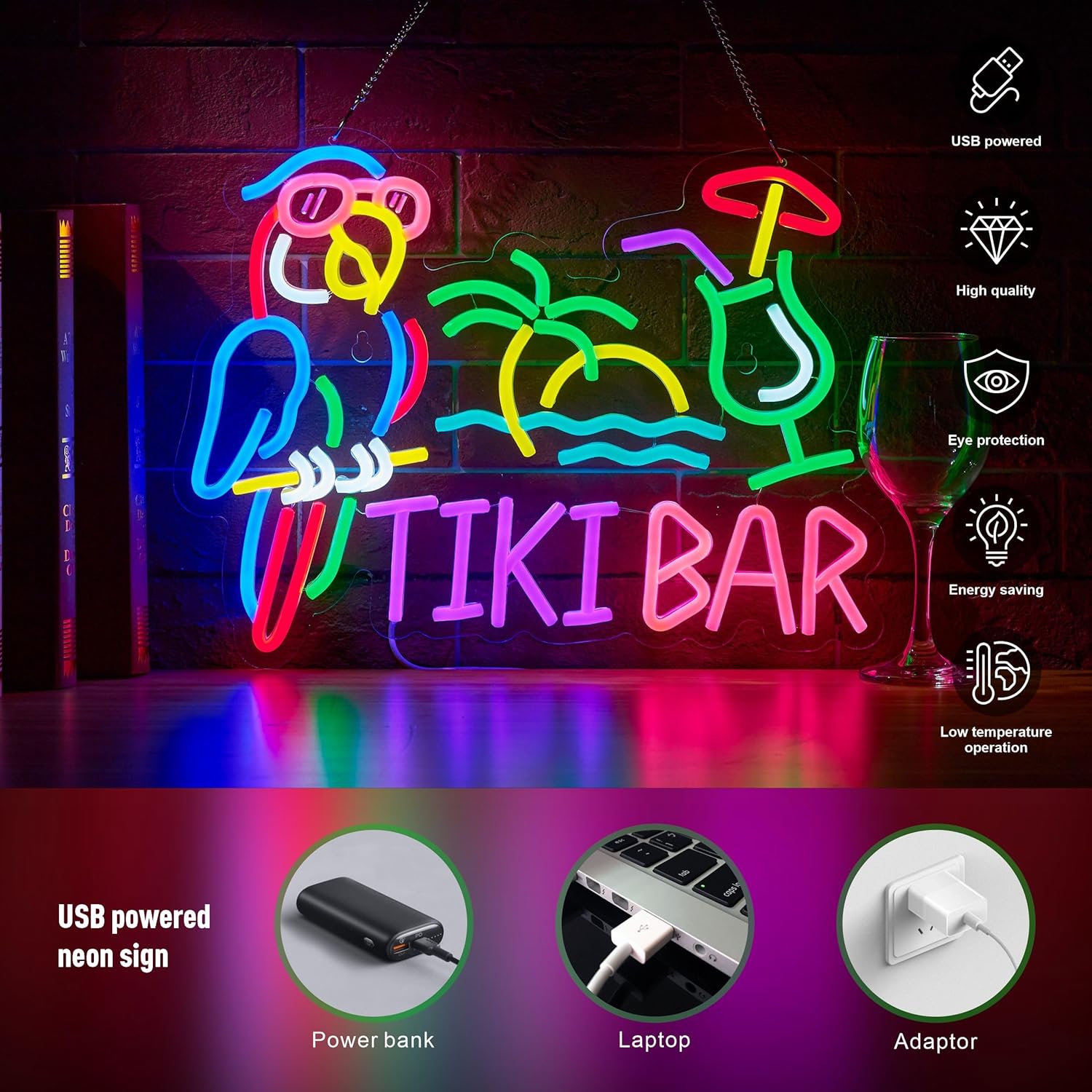 Tiki Bar Parrot Palm Tree Neon - Neon Sign Party บทวิจารณ์และราคา