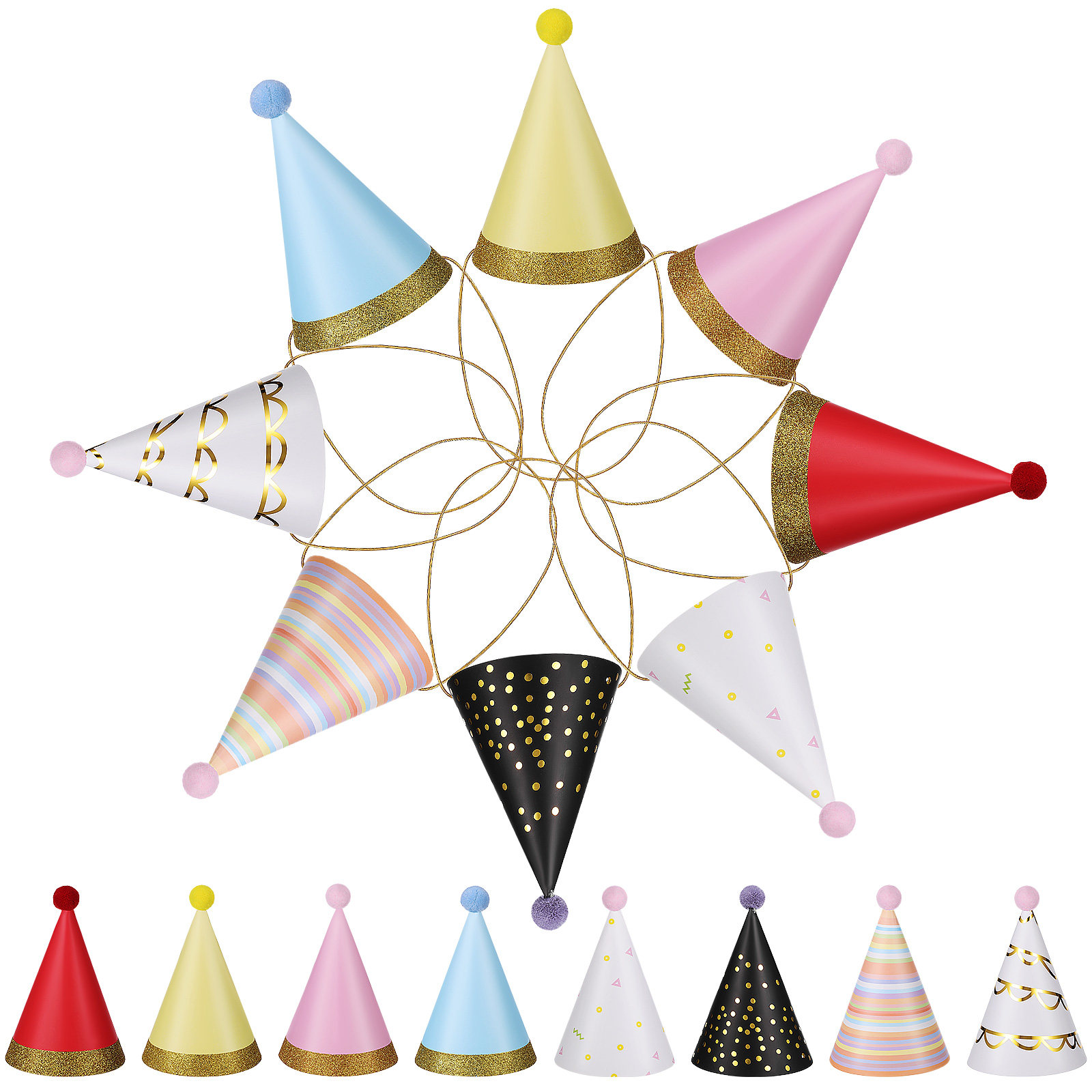 16Pcs Colorful Birthday Party  - Party Hat Cone บทวิจารณ์และราคา