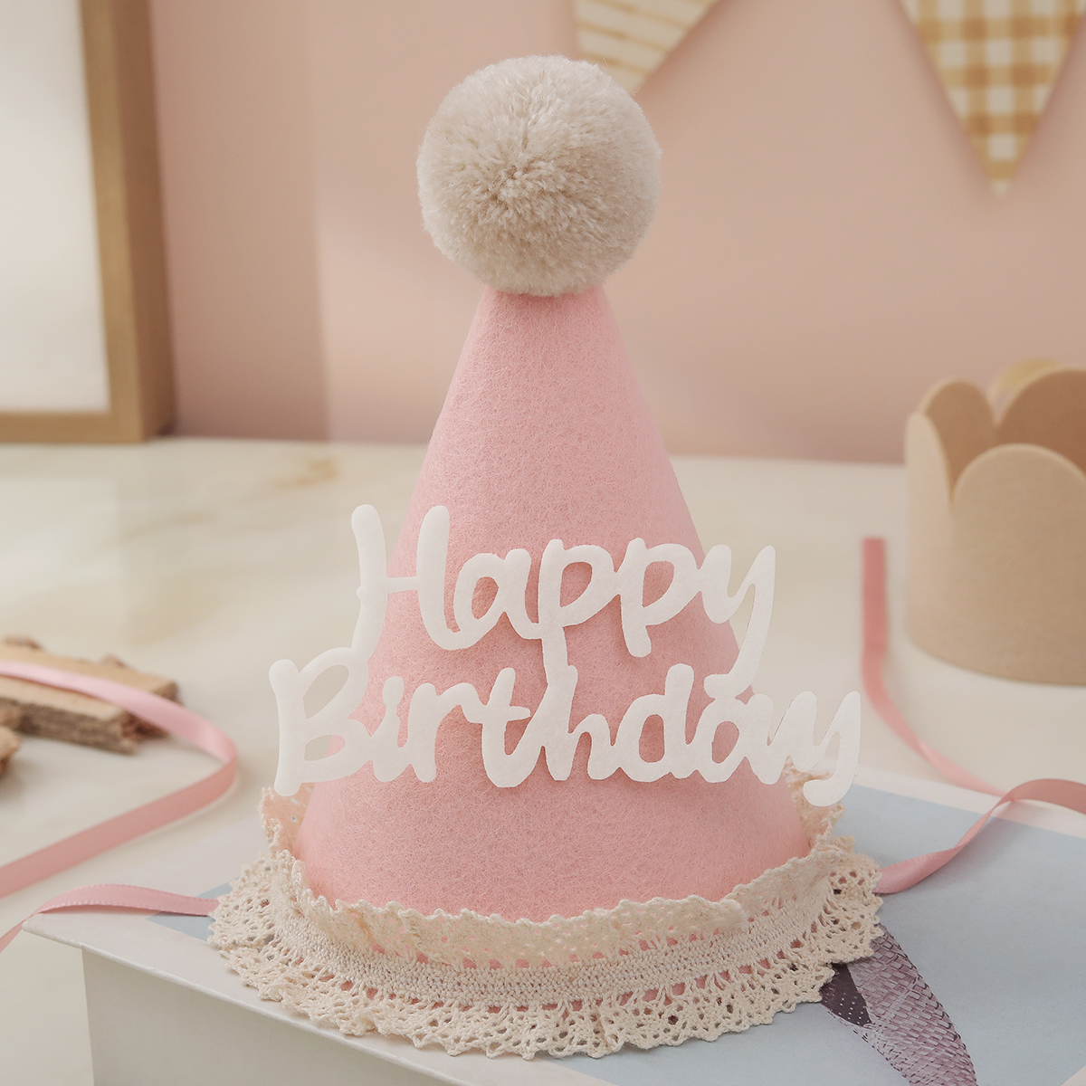 Lace felt wool ball birthday h - Party Hat Cone บทวิจารณ์และราคา