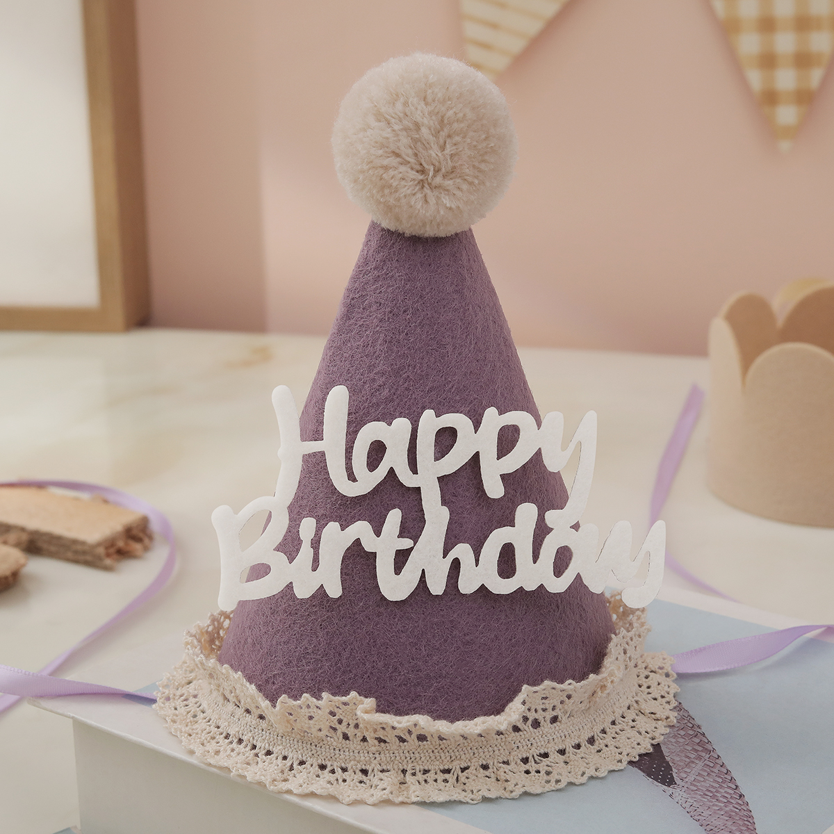 Lace felt wool ball birthday h - Party Hat Cone บทวิจารณ์และราคา