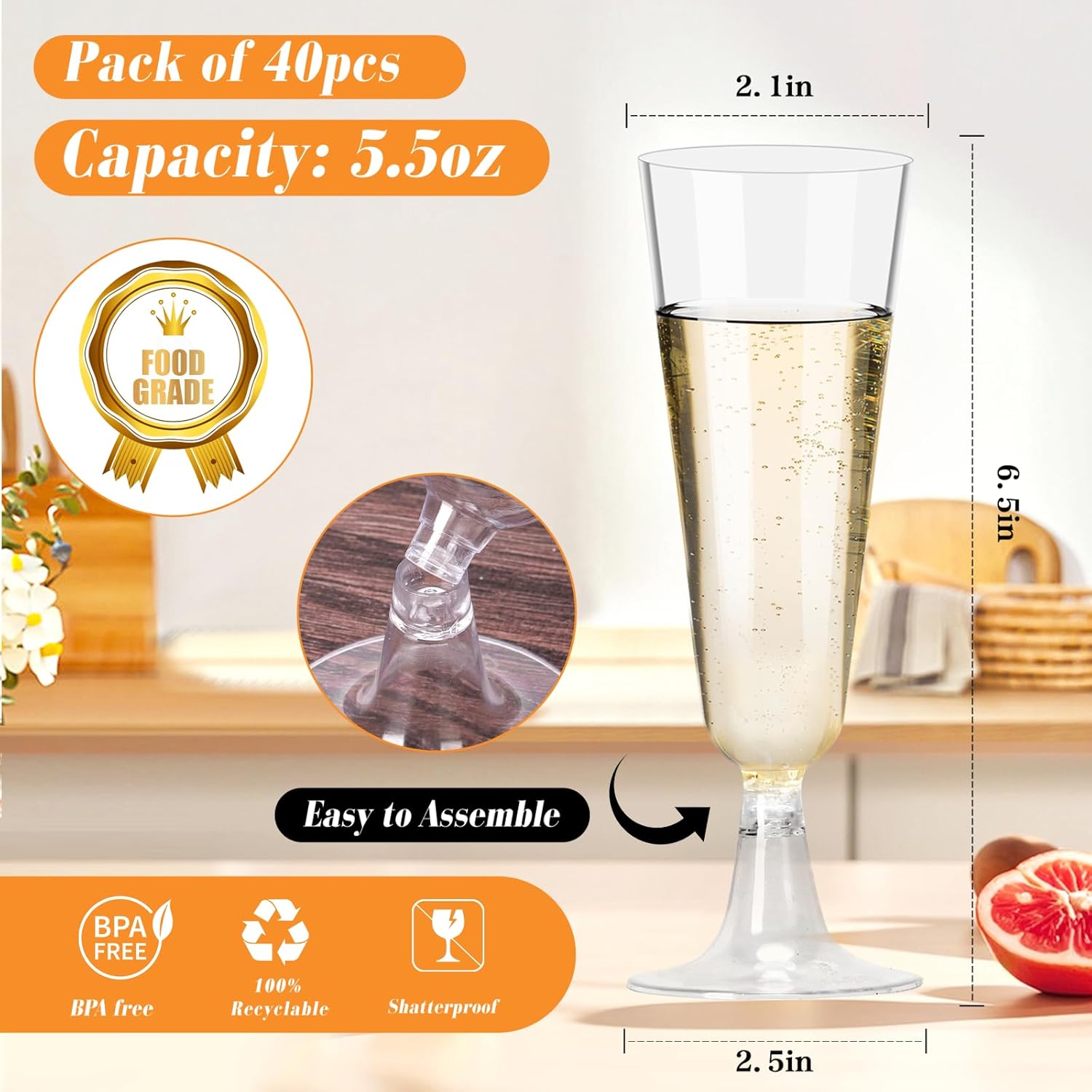 Plastic Champagne Flutes 40 Pa - Eve Party บทวิจารณ์และราคา